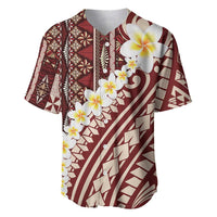 Red Vintage Tonga Ngatu Pattern With Plumeria Baseball Jersey - Polynesian Pride