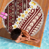 Red Vintage Tonga Ngatu Pattern With Plumeria Beach Blanket - Polynesian Pride