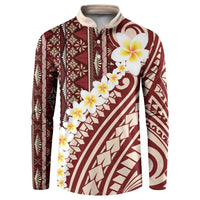 Red Vintage Tonga Ngatu Pattern With Plumeria Button Sweatshirt - Polynesian Pride
