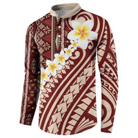 Red Vintage Tonga Ngatu Pattern With Plumeria Button Sweatshirt - Polynesian Pride