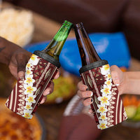 Red Vintage Tonga Ngatu Pattern With Plumeria 4 in 1 Can Cooler Tumbler - Polynesian Pride