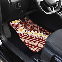 Red Vintage Tonga Ngatu Pattern With Plumeria Car Mats - Polynesian Pride
