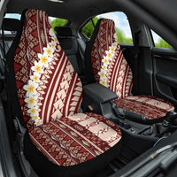 Red Vintage Tonga Ngatu Pattern With Plumeria Car Seat Cover - Polynesian Pride