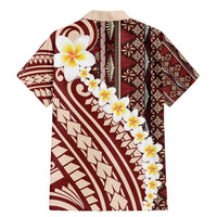 Red Vintage Tonga Ngatu Pattern With Plumeria Family Matching Mermaid Dress and Hawaiian Shirt - Polynesian Pride