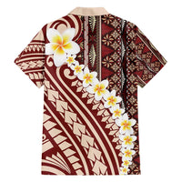 Red Vintage Tonga Ngatu Pattern With Plumeria Family Matching Short Sleeve Bodycon Dress and Hawaiian Shirt - Polynesian Pride