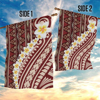 Red Vintage Tonga Ngatu Pattern With Plumeria Garden Flag - Polynesian Pride