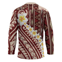 Red Vintage Tonga Ngatu Pattern With Plumeria Hockey Jersey - Polynesian Pride