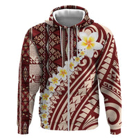 Red Vintage Tonga Ngatu Pattern With Plumeria Hoodie - Polynesian Pride