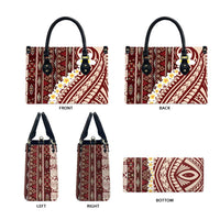 Red Vintage Tonga Ngatu Pattern With Plumeria Leather Bag - Polynesian Pride
