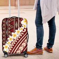 Red Vintage Tonga Ngatu Pattern With Plumeria Luggage Cover - Polynesian Pride