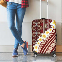 Red Vintage Tonga Ngatu Pattern With Plumeria Luggage Cover - Polynesian Pride