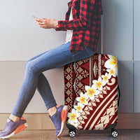 Red Vintage Tonga Ngatu Pattern With Plumeria Luggage Cover - Polynesian Pride