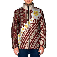 Red Vintage Tonga Ngatu Pattern With Plumeria Padded Jacket - Polynesian Pride