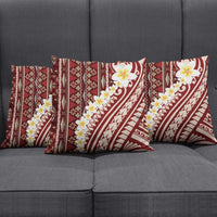 Red Vintage Tonga Ngatu Pattern With Plumeria Pillow Cover - Polynesian Pride