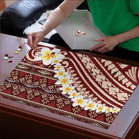Red Vintage Tonga Ngatu Pattern With Plumeria Puzzle - Polynesian Pride