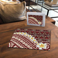 Red Vintage Tonga Ngatu Pattern With Plumeria Puzzle - Polynesian Pride