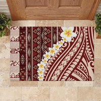 Red Vintage Tonga Ngatu Pattern With Plumeria Rubber Doormat - Polynesian Pride