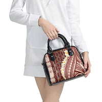 Red Vintage Tonga Ngatu Pattern With Plumeria Shoulder Handbag - Polynesian Pride