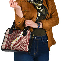 Red Vintage Tonga Ngatu Pattern With Plumeria Shoulder Handbag - Polynesian Pride