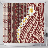 Red Vintage Tonga Ngatu Pattern With Plumeria Shower Curtain - Polynesian Pride