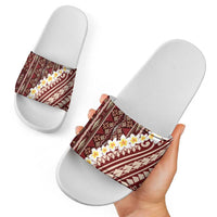 Red Vintage Tonga Ngatu Pattern With Plumeria Slide Sandals - Polynesian Pride