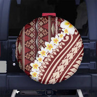 Red Vintage Tonga Ngatu Pattern With Plumeria Spare Tire Cover - Polynesian Pride