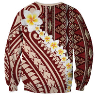 Red Vintage Tonga Ngatu Pattern With Plumeria Sweatshirt - Polynesian Pride