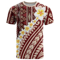 Red Vintage Tonga Ngatu Pattern With Plumeria T Shirt - Polynesian Pride