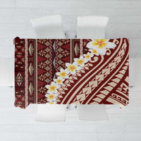 Red Vintage Tonga Ngatu Pattern With Plumeria Tablecloth - Polynesian Pride