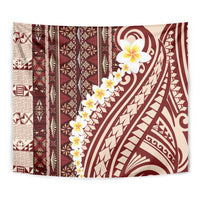 Red Vintage Tonga Ngatu Pattern With Plumeria Tapestry - Polynesian Pride