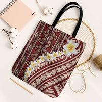 Red Vintage Tonga Ngatu Pattern With Plumeria Tote Bag - Polynesian Pride