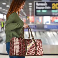 Red Vintage Tonga Ngatu Pattern With Plumeria Travel Bag - Polynesian Pride