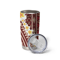 Red Vintage Tonga Ngatu Pattern With Plumeria Tumbler Cup - Polynesian Pride