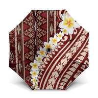 Red Vintage Tonga Ngatu Pattern With Plumeria Umbrella - Polynesian Pride