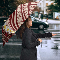 Red Vintage Tonga Ngatu Pattern With Plumeria Umbrella - Polynesian Pride