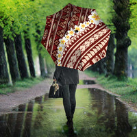 Red Vintage Tonga Ngatu Pattern With Plumeria Umbrella - Polynesian Pride