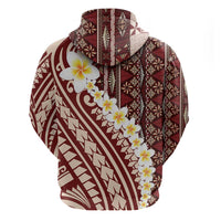 Red Vintage Tonga Ngatu Pattern With Plumeria Zip Hoodie - Polynesian Pride