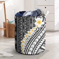 Black Vintage Tonga Ngatu Pattern With Plumeria Laundry Basket - Polynesian Pride