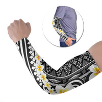 Black Vintage Tonga Ngatu Pattern With Plumeria Arm Sleeves - Polynesian Pride