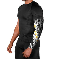 Black Vintage Tonga Ngatu Pattern With Plumeria Arm Sleeves - Polynesian Pride