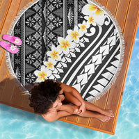 Black Vintage Tonga Ngatu Pattern With Plumeria Beach Blanket - Polynesian Pride