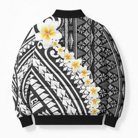 Black Vintage Tonga Ngatu Pattern With Plumeria Bomber Puffer Jacket - Polynesian Pride