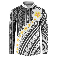 Black Vintage Tonga Ngatu Pattern With Plumeria Button Sweatshirt - Polynesian Pride