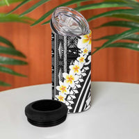 Black Vintage Tonga Ngatu Pattern With Plumeria 4 in 1 Can Cooler Tumbler - Polynesian Pride