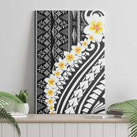 Black Vintage Tonga Ngatu Pattern With Plumeria Canvas Wall Art - Polynesian Pride