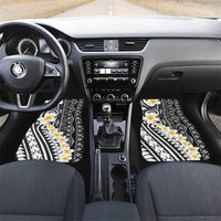 Black Vintage Tonga Ngatu Pattern With Plumeria Car Mats - Polynesian Pride