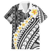Black Vintage Tonga Ngatu Pattern With Plumeria Family Matching Puletasi and Hawaiian Shirt - Polynesian Pride