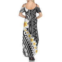 Black Vintage Tonga Ngatu Pattern With Plumeria Family Matching Summer Maxi Dress and Hawaiian Shirt - Polynesian Pride