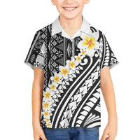 Black Vintage Tonga Ngatu Pattern With Plumeria Family Matching Summer Maxi Dress and Hawaiian Shirt - Polynesian Pride