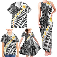 Black Vintage Tonga Ngatu Pattern With Plumeria Family Matching Tank Maxi Dress and Hawaiian Shirt - Polynesian Pride